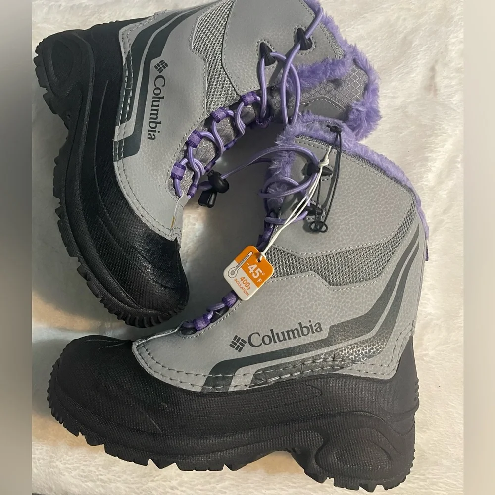 🤍💜💎💎Columbia Kids' Black and Lavender Snow Boots